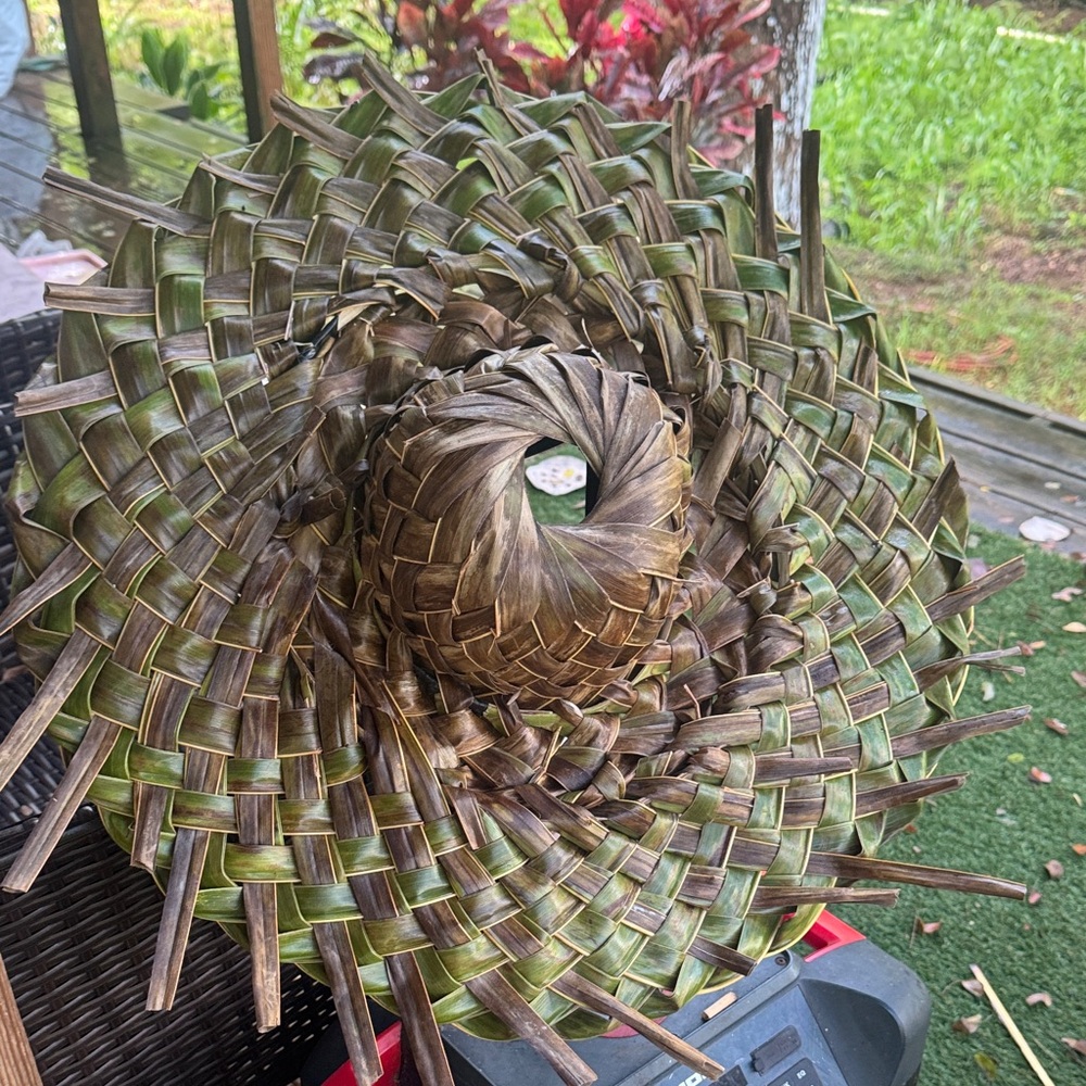 Handwoven Brown and Green sombrero hat made of coconut leaves